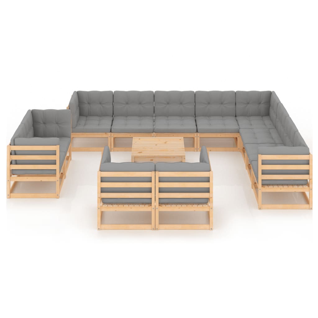 13-tlg. Garten-Lounge-Set mit Kissen Kiefer Massivholz